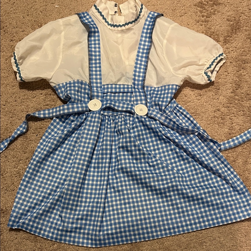 Blue and White Gingham Dress with Suspenders